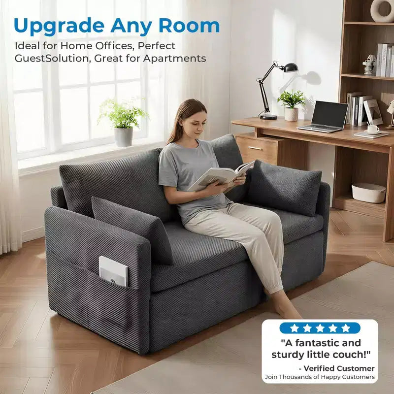 Convertible Sofa Bed with Adjustable Backrest, Bubble Fleece