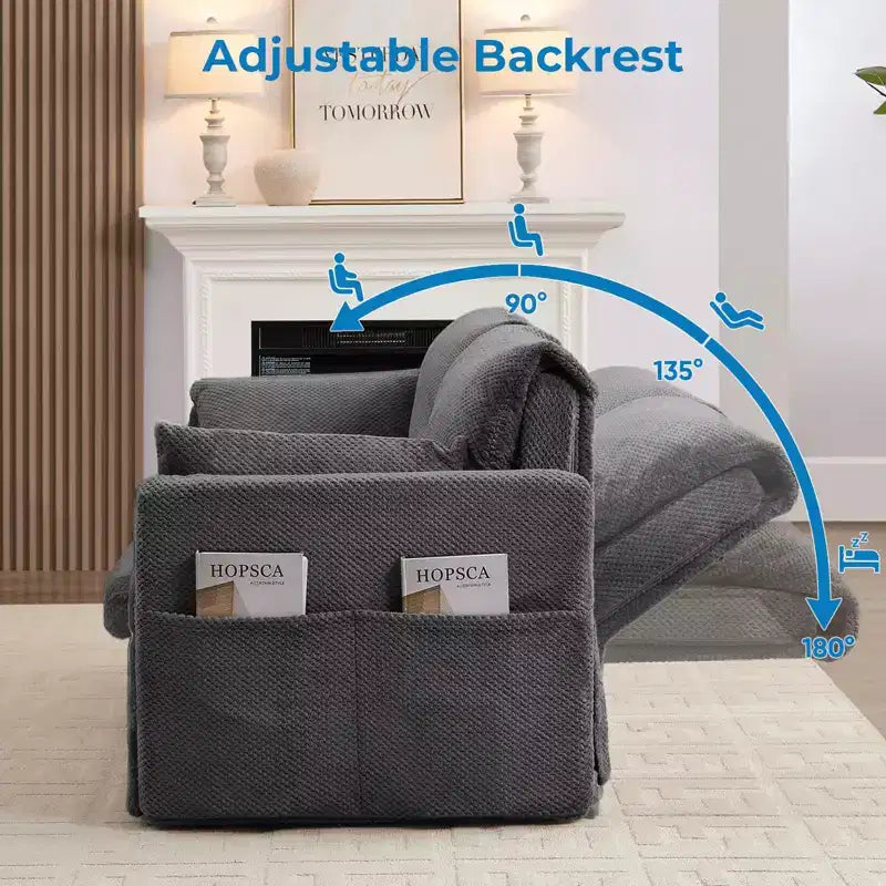 Convertible Sofa Bed with Adjustable Backrest, Bubble Fleece
