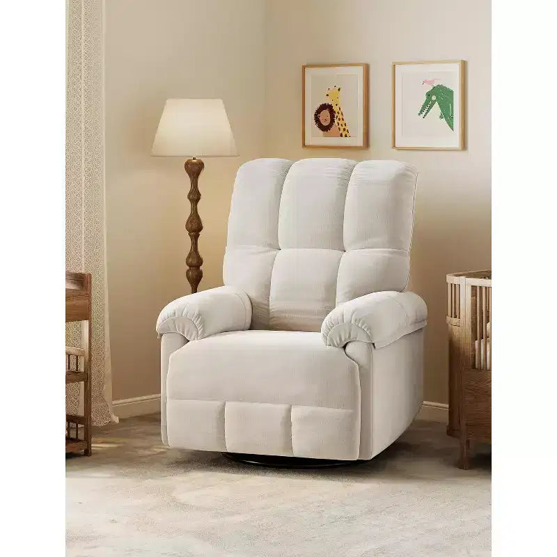 Oversized Swivel Rocker Recliner Chair, Overstuffed Chenille Upholstery, Padded Armrests, Infinite Recline, 350 lb Capacity, for Living Room