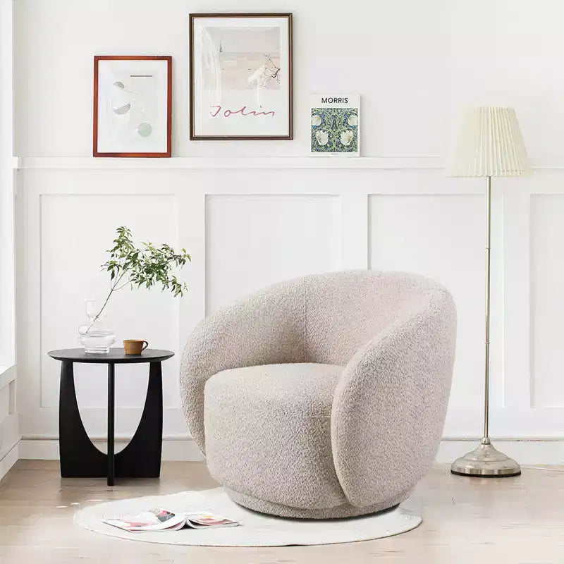 Swivel Accent Chair,Upholstered Modern Round Accent Arm Chairs,360 Swivel Single Sofa Armchair for Living Room and Bedroom,Beige Boucle