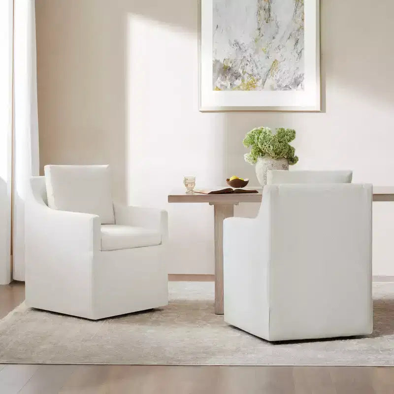 Modern Upholstered Dining Arm Chair with Hidden Casters & Under-Seat Storage