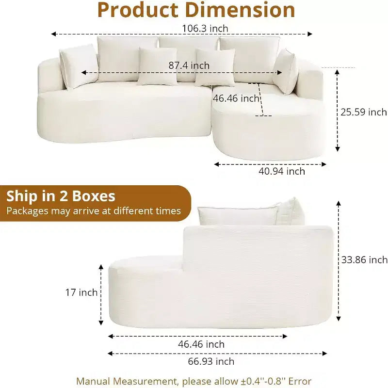 106'' Curved Modular Sectional Sofa with Chaise & Sleeper, Chenille Fabric, No Assembly for Living Room/Apartment/Bedroom
