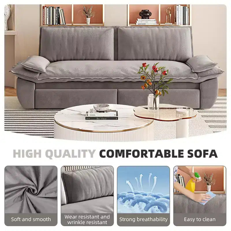 3-in-1 Convertible Queen Sleeper Sofa with Velvet Upholstery