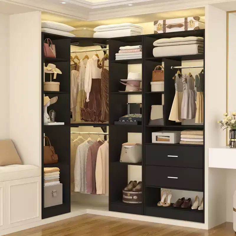 Corner Closet Organizer System with 2 Drawers