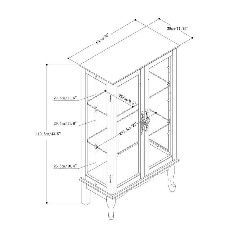 Okak Curio Cabinet with 2 Tempered Glass Doors, Diapaly Cabinet with 3 Adjustable Shelves and Mirrored Back Panel, Cabinet for Living Room