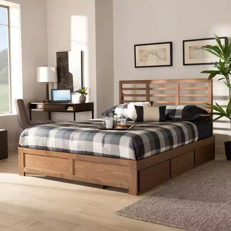 Full Piera Modern Wood 3 Drawer Platform Storage Bed Walnut/Brown - Baxton Studio