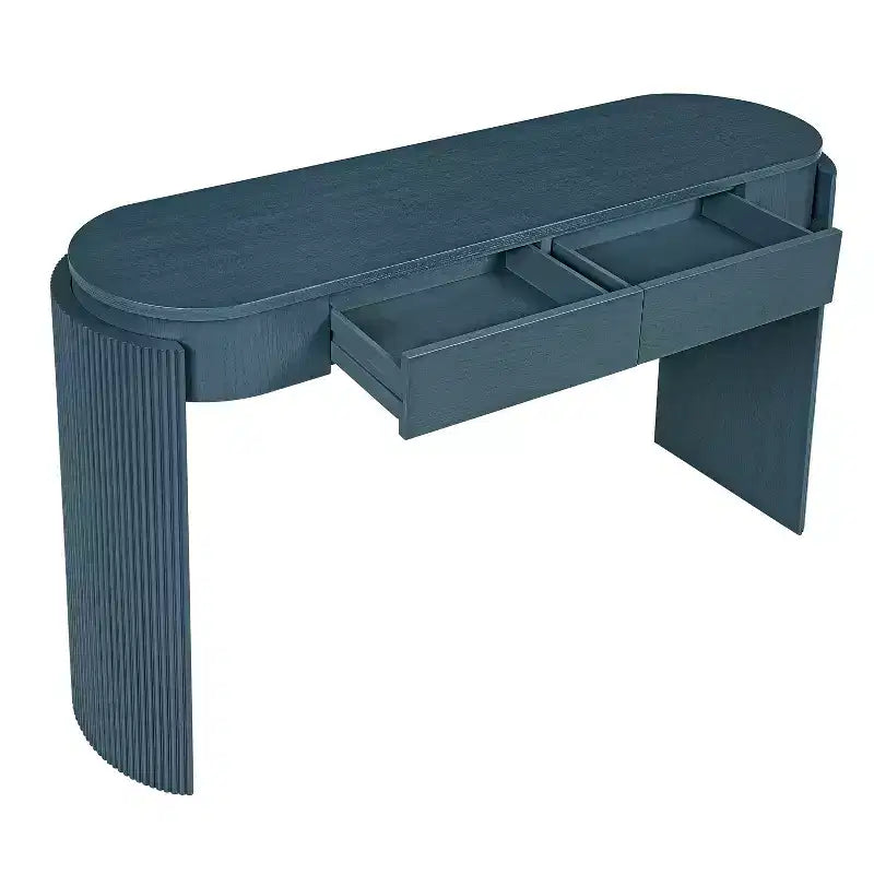 Oval-Top Console Table with Fluted Curved Legs & Dual Hidden Drawers