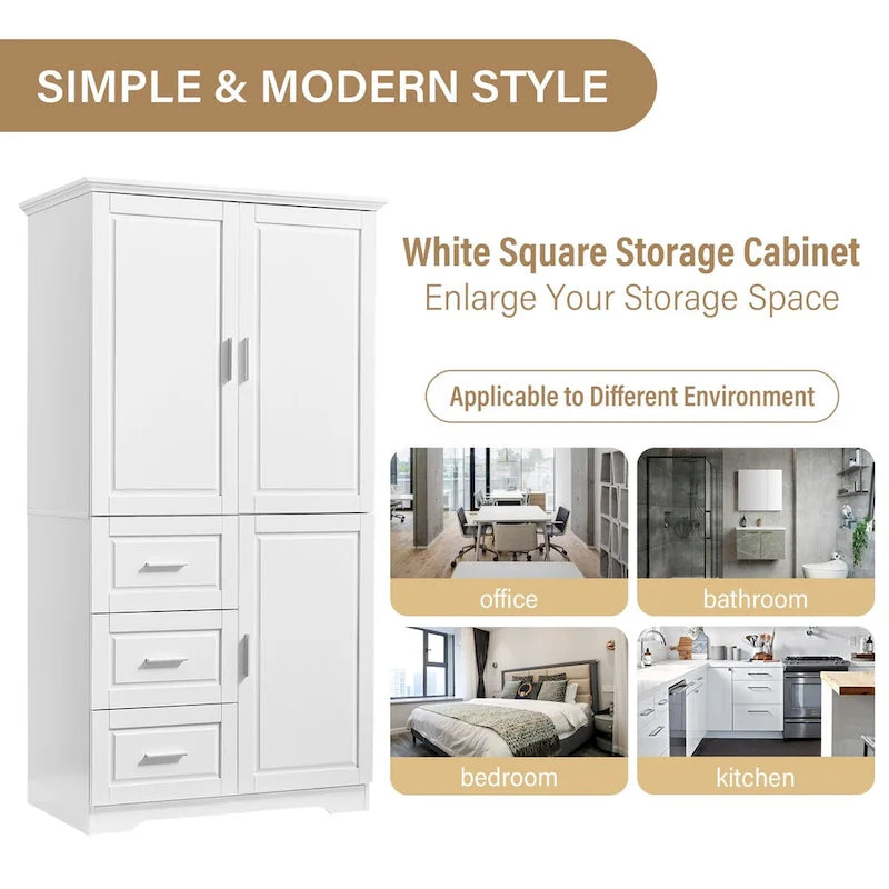 Tall and Wide Storage Cabinet with Doors for Bathroom/Office, Three Drawers