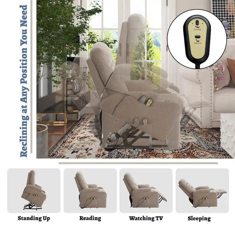 Soft Upholstered Electric Massage Recliner with Cup Holder & Dual Remote