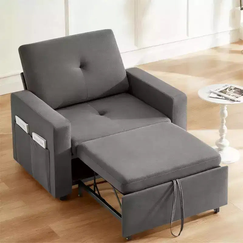 42.5" 3-in-1 Convertible Sleeper Chair Bed with Adjustable Backrest and Side Pockets