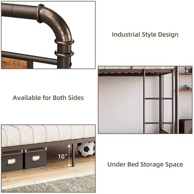 Twin Bunk Bed, Heavy Duty Industrial Metal Bunkbeds with Safety Guard Rails, Convertible to Two Beds