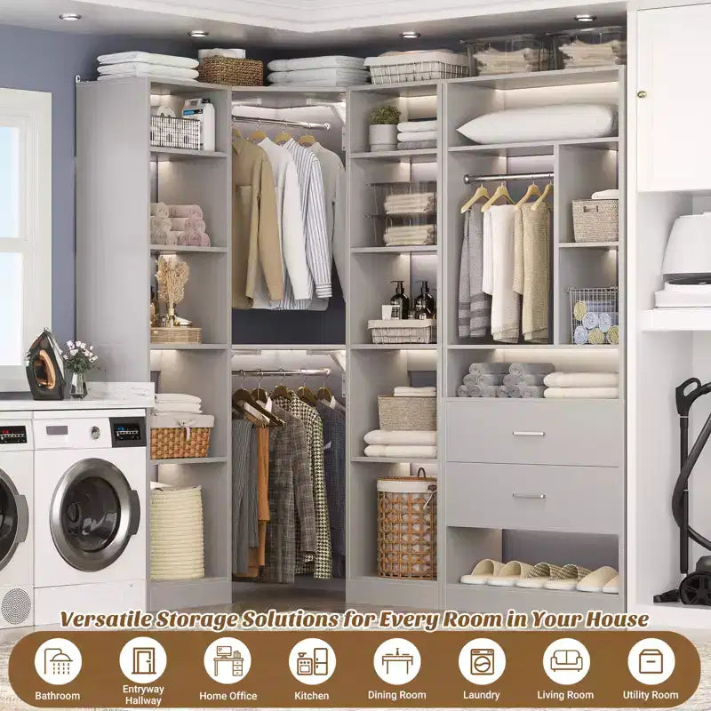 Corner Closet Organizer System with 2 Drawers