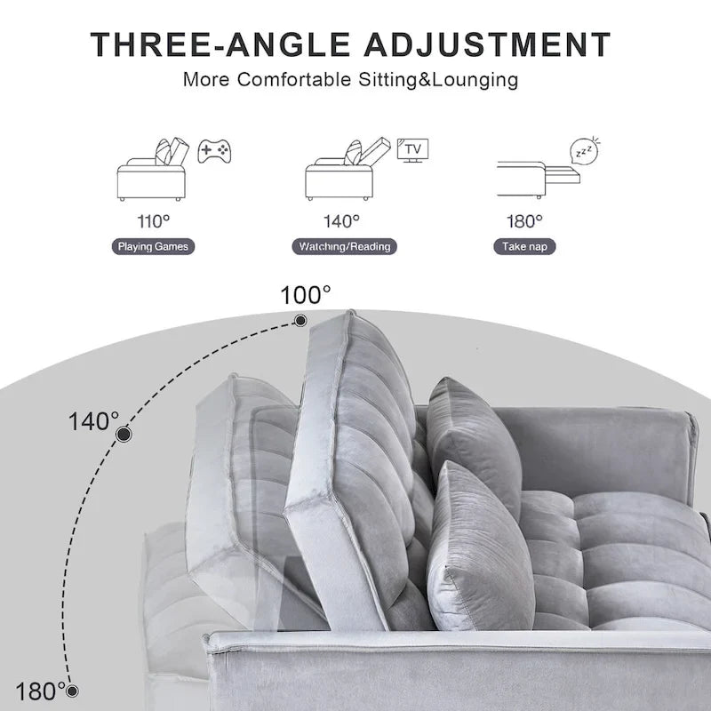Modern Velvet Futon Loveseat with Reclining Backrest & Pockets, Seats 2 ??Dark Gray / Light Gray / Blue / Black