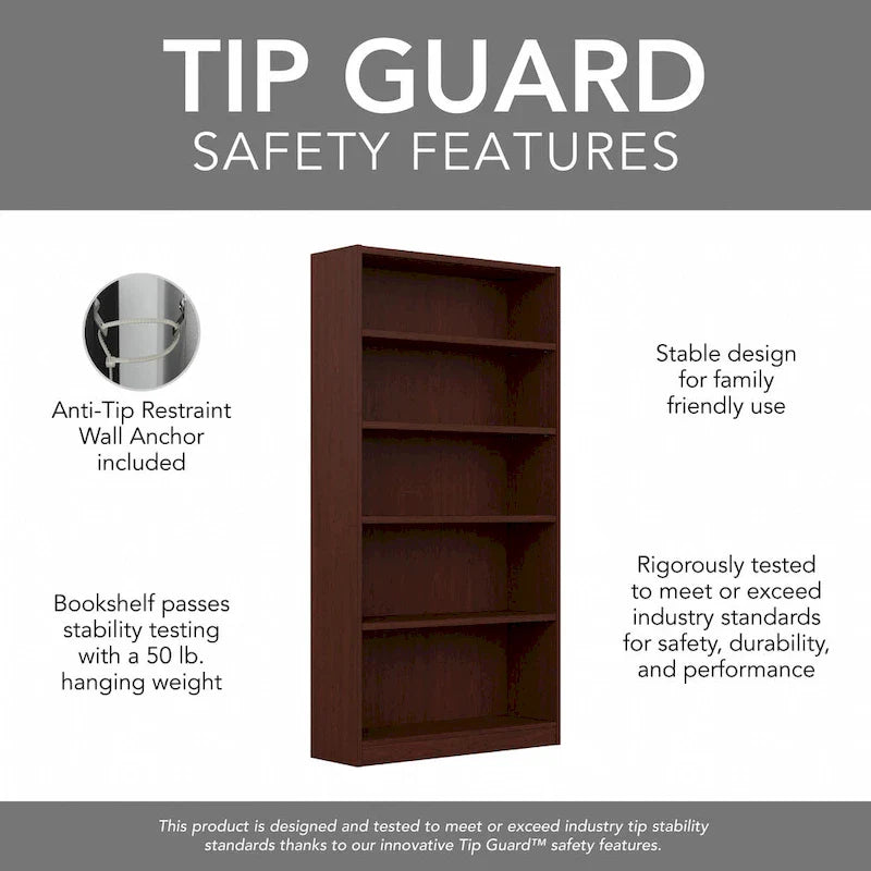 Tall 5-Shelf Bookcase Storage Unit – 72" Adjustable Shelves for Home & Office