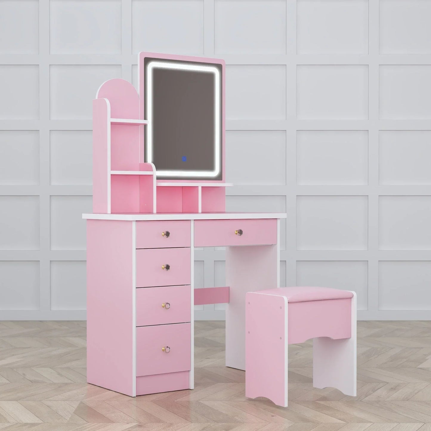 Makeup Vanity Set Table With LED Light &Mirror & Stool