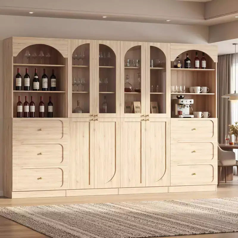 Besiost Combination Pantry cabinet with doors, Set of 2 bookcase with glass doors and shelves