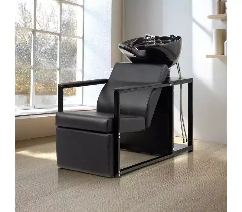 Salon Shampoo Backwash Chair Unit with Porcelain Bowl and Storage Shelf