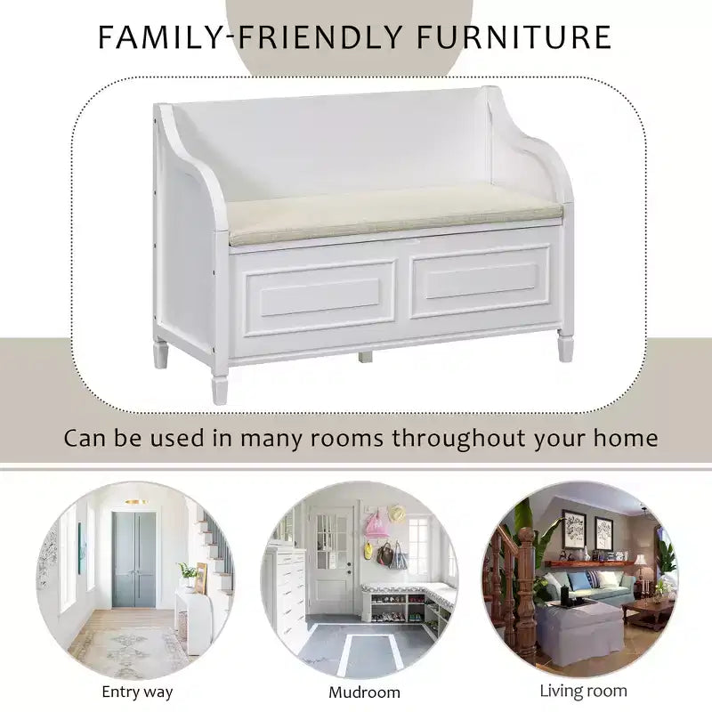 GDFStudio Fanny Entryway Multifunctional Storage Bench with Upholstered Seat and Safety Hinge