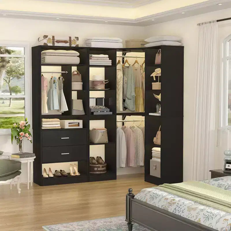 Corner Closet Organizer System with 2 Drawers