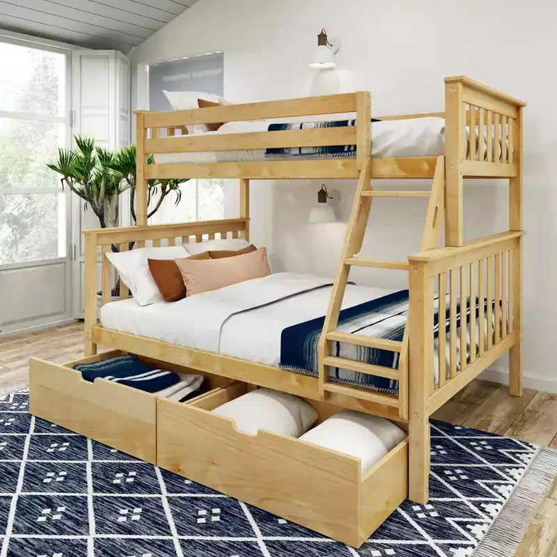 Plank+Beam Solid Wood Twin over Full Bunk Bed with Storage Drawers for Adults/Kids