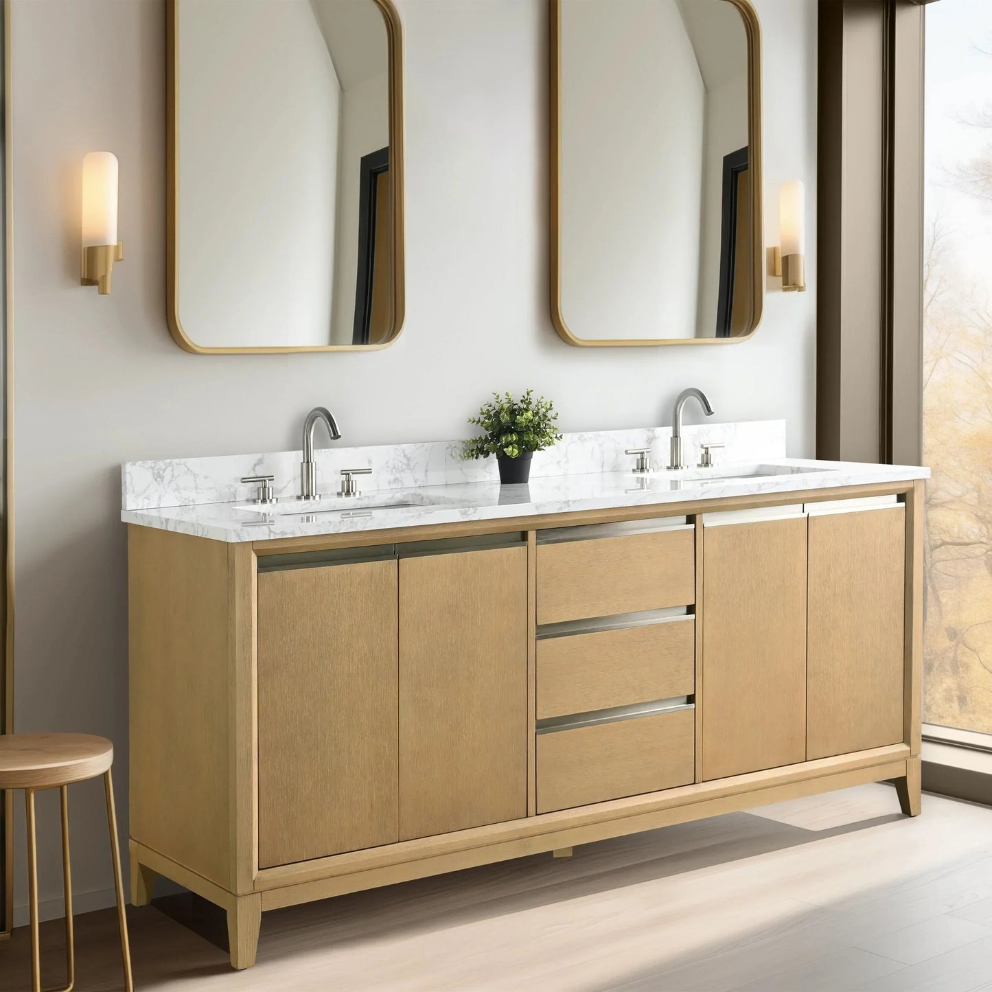 Vanity Art Bathroom Vanity with Ceramic Sink and Engineered Marble Top