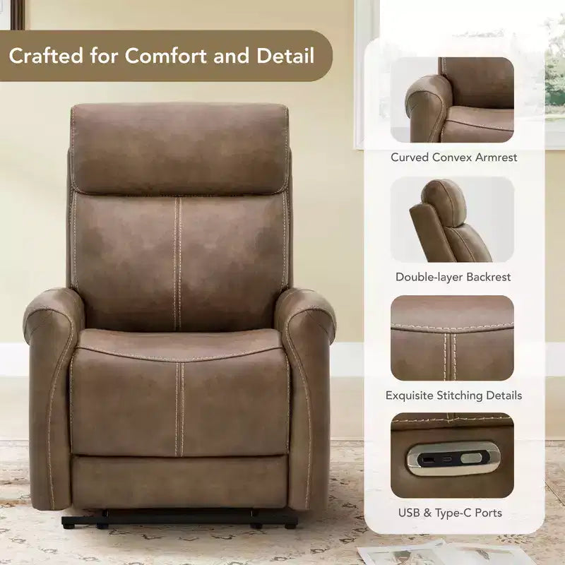 Wall Hugger Power Recliner with USB Ports, Faux Leather, 3 Positions, 350 lbs