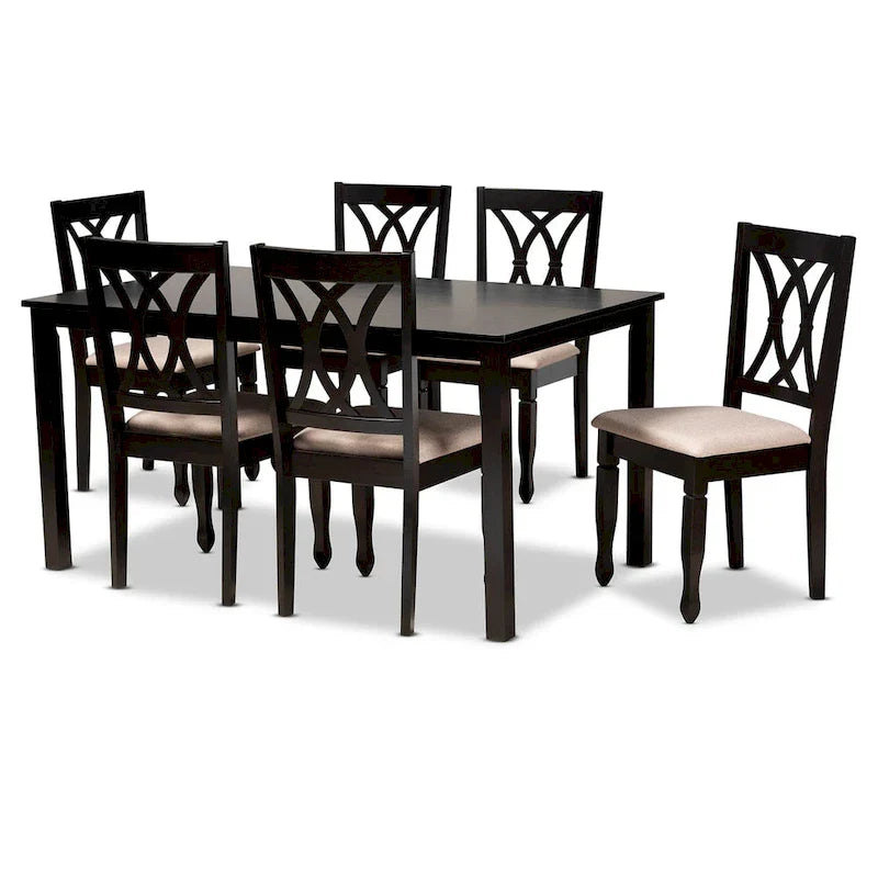 Modern and Contemporary Upholstered Wood 7-Piece Dining Set