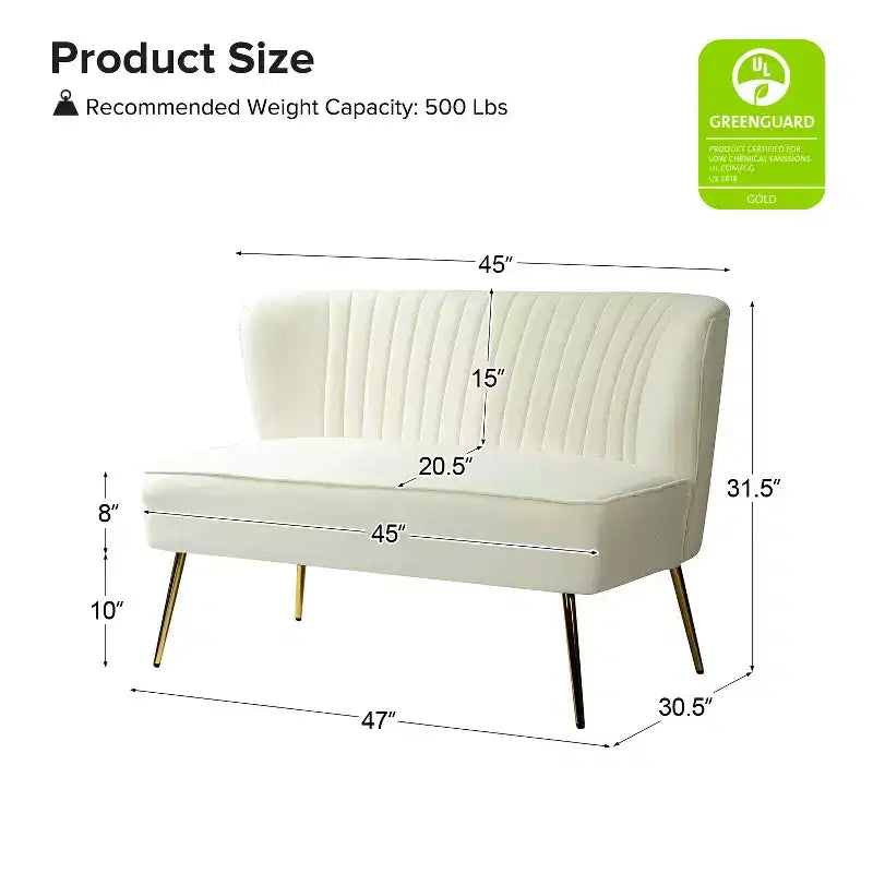 Velvet Nicolas Loveseat Chair Contemporary 2-Seater Sofa for Living Room and Bedroom Tufted Back Loveseat | Karat Home