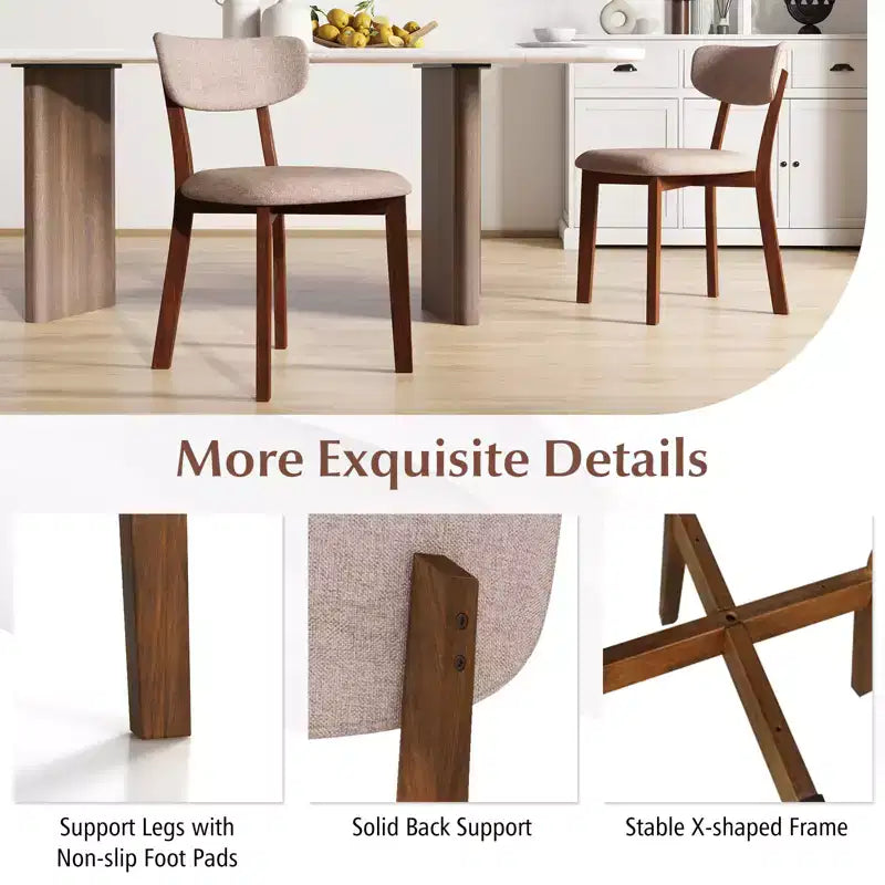 Costway Upholstered Dining Chairs Set of 4 with Solid Rubber Wood Frame, Curved Backrest Brown/Grey