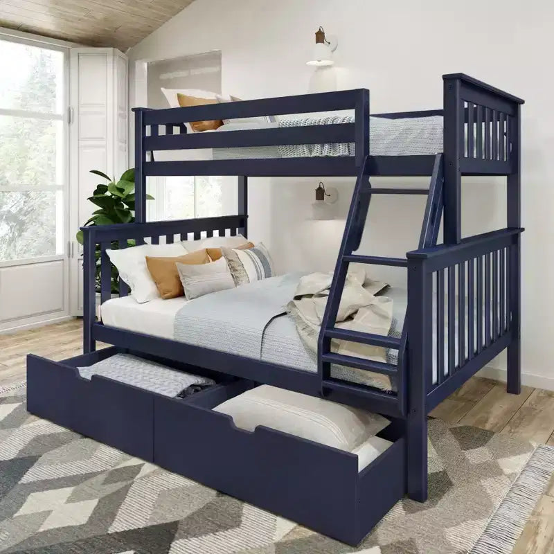 Plank+Beam Solid Wood Twin over Full Bunk Bed with Storage Drawers for Adults/Kids