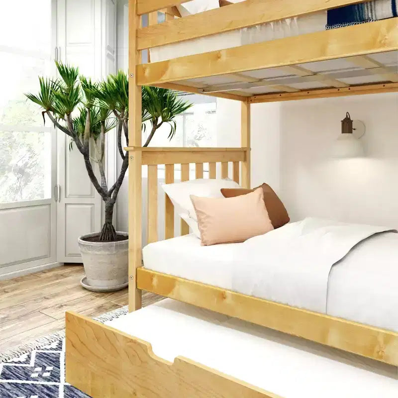 Twin over Twin Bunk Bed with Trundle, Solid Wood, Sleeps 3 – Blue / Espresso / Natural / Pecan / Walnut / White