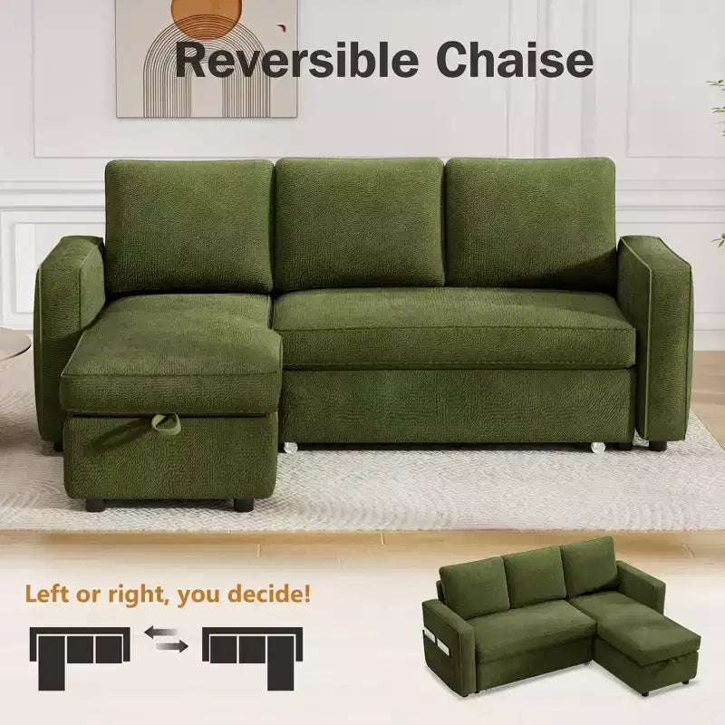 Dyonery 81 Sleeper Sofa Bed, 2 in 1 Pull Out Couch with Reversible Storage Chaise