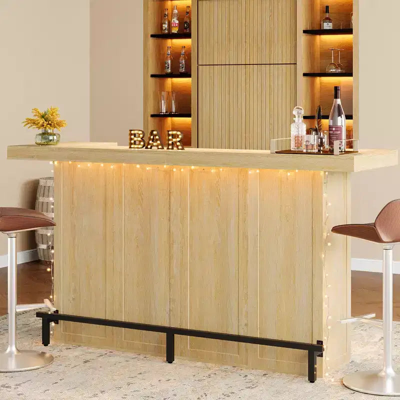 Lantine 70.9-Inch Modern 4-Tier Bar Table Home Bar Cabinet with Glass Holder and Black Footrest