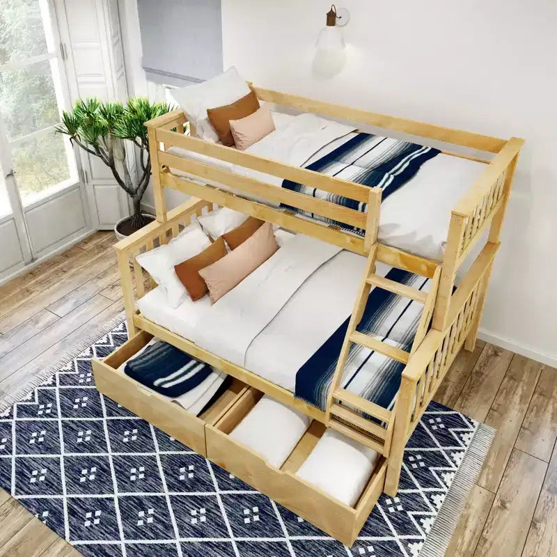 Plank+Beam Solid Wood Twin over Full Bunk Bed with Storage Drawers for Adults/Kids