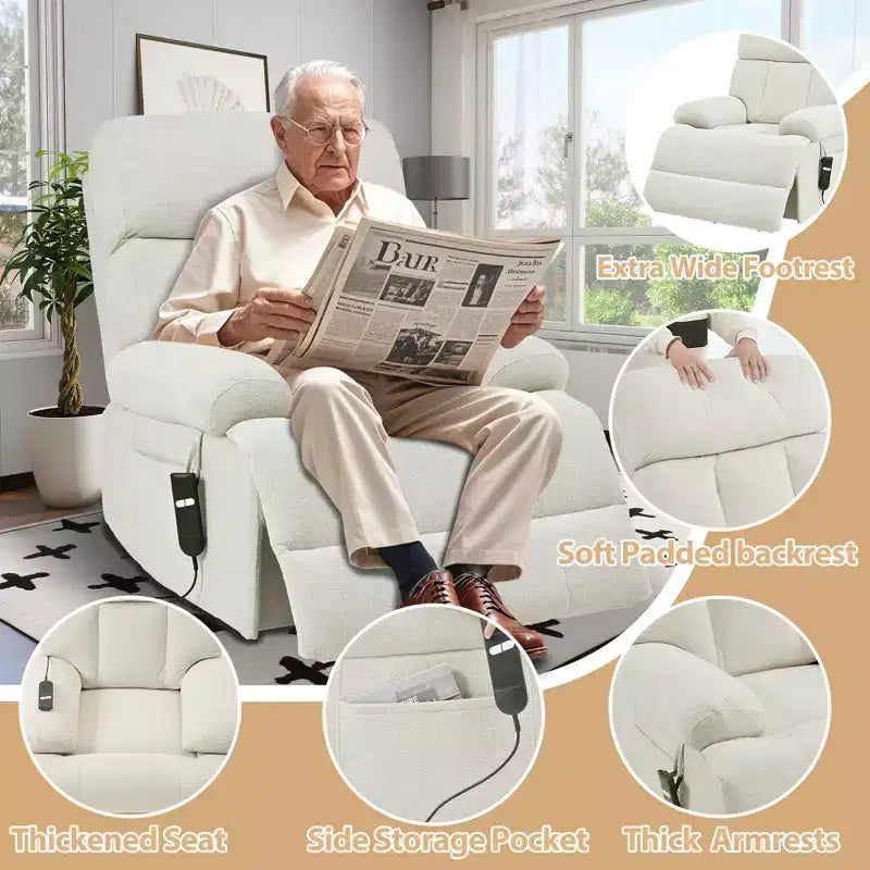 Oversized Power Lift Recliner Chair, Adjustable Reclining Sofa Chair for Elderly, Recliner with Remote Control and Side Pocket