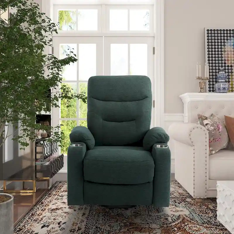 Soft Upholstered Electric Massage Recliner with Cup Holder & Dual Remote