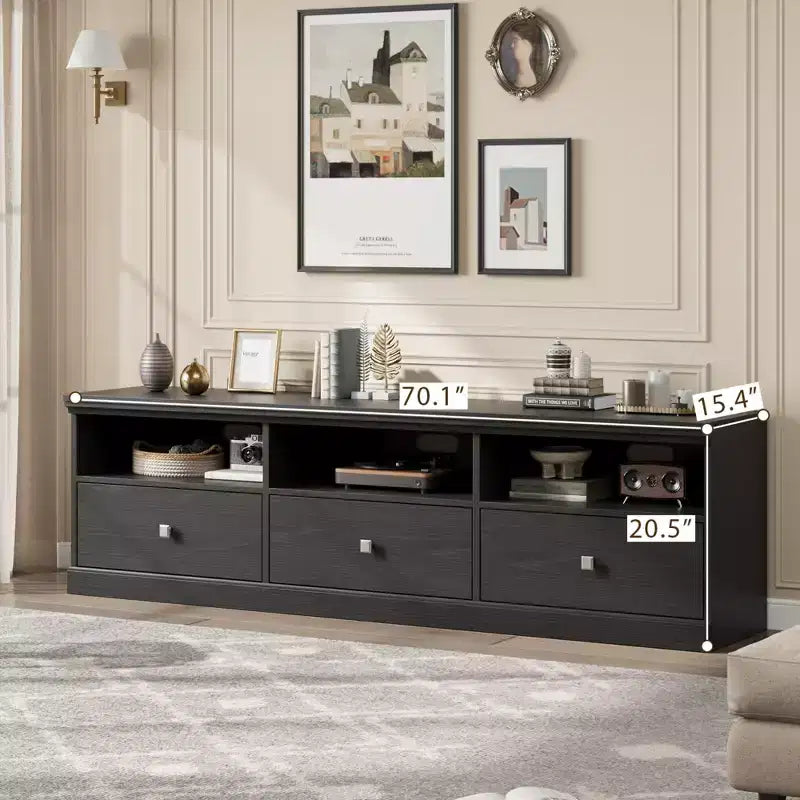 70" TV Stand for TVs up to 80", Mid Century Modern Entertainment Center with Drawers & Shelves