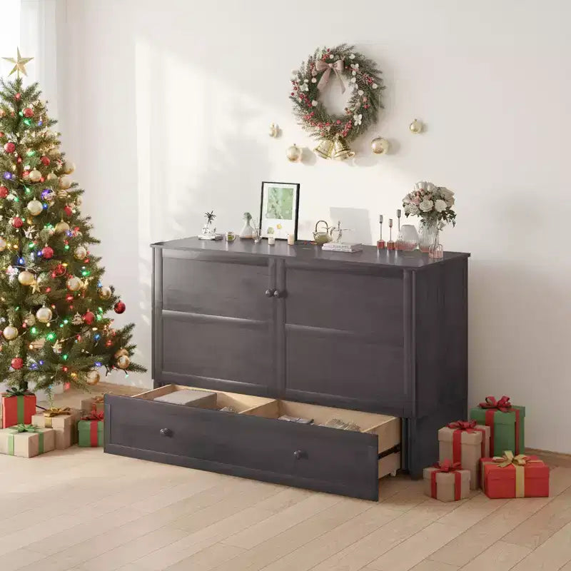 Murphy Bed Cabinet, Modern Murphy Bed Queen with Mattress, Built-in USB Charging Station & Drawers