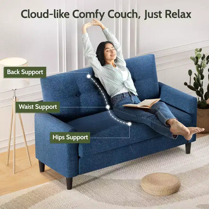 Small Loveseat Sofa, Comfy Couch with Thick Cushions, Tool-Free Assembly Loveseat for Bedroom, Small Loveseat for Small Spaces