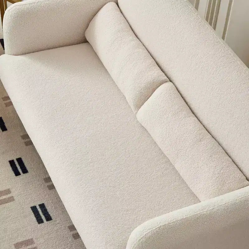 MAYEERTY Modern Lamb Fabric Loveseat Sofa Solid Wood Frame Toss Pillow Included