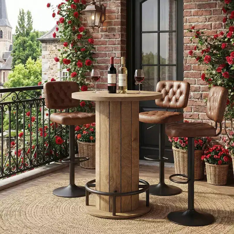 Industrial Farmhouse Round Bistro Table, Small Space Bar Table for Home Cafe Office