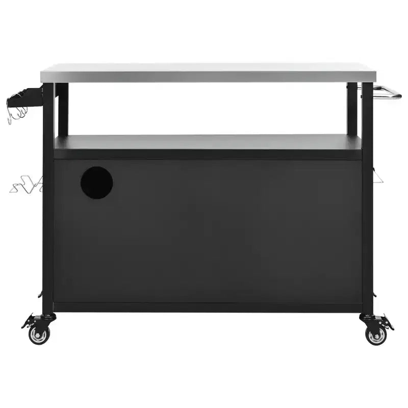 54.5" Outdoor Kitchen Island with Stainless Steel Top, Spice & Towel Rack, Black