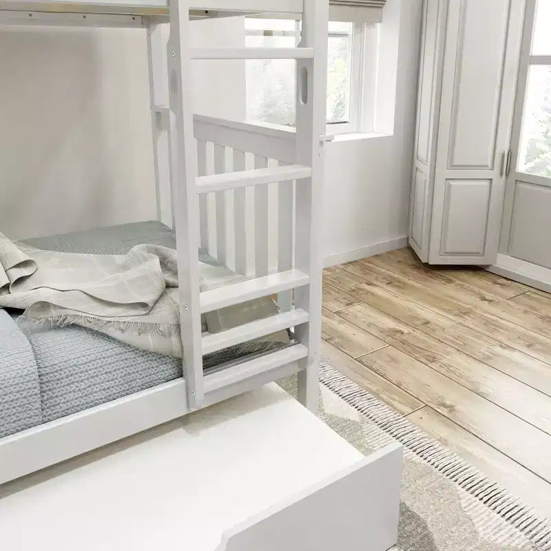 Twin over Twin Bunk Bed with Trundle, Solid Wood, Sleeps 3 – Blue / Espresso / Natural / Pecan / Walnut / White