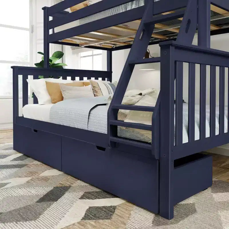 Plank+Beam Solid Wood Twin over Full Bunk Bed with Storage Drawers for Adults/Kids