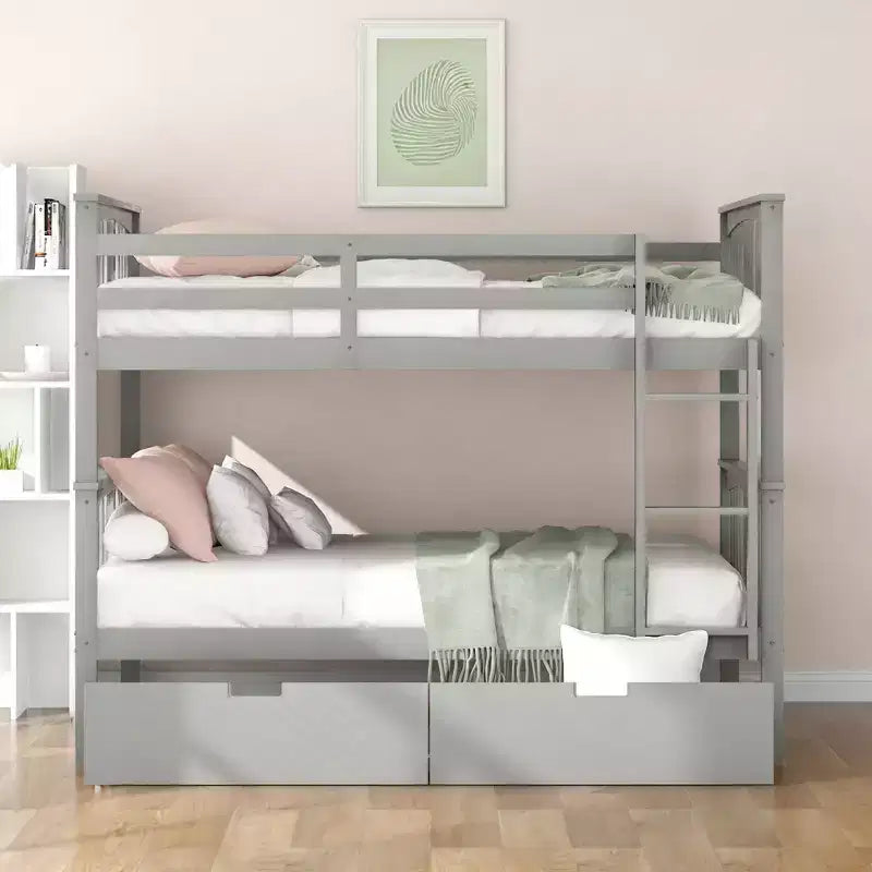 Modern Full over Full Bunk Bed with 2 Drawers