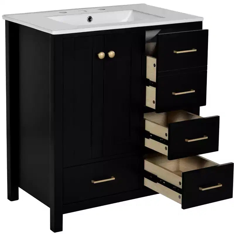 30-Inch Bathroom Vanity with Sink, Storage Drawers & Soft-Close Doors