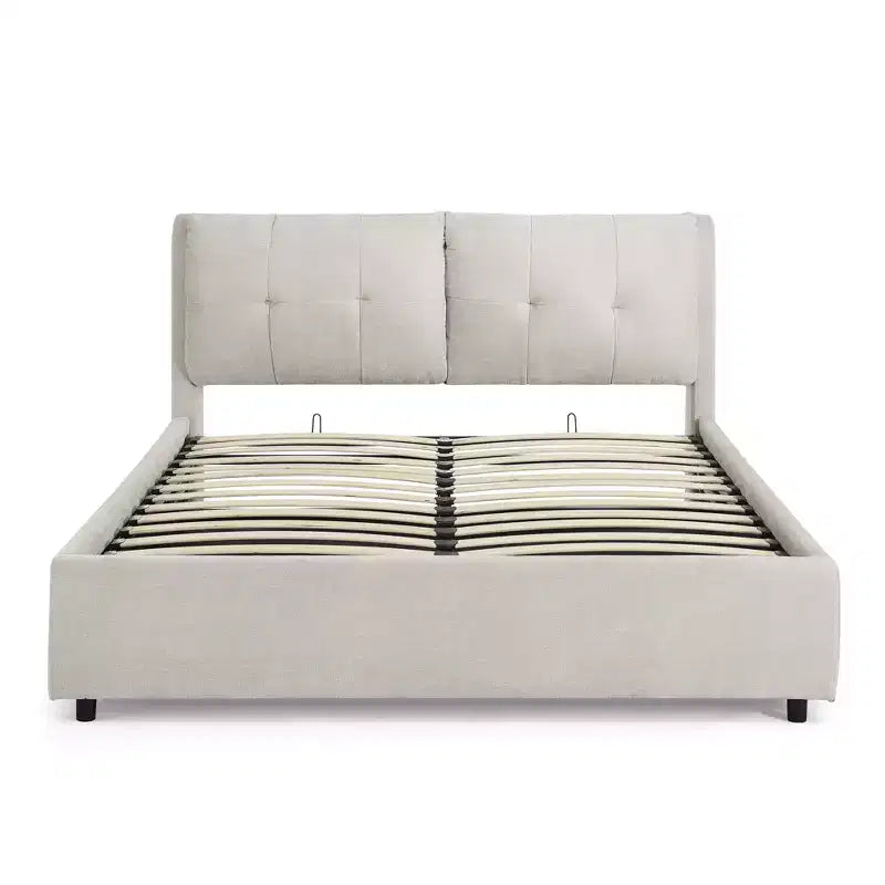 Queen/King Storage Platform Bed Frame Chenille Upholstered Bed with Soft Headboard