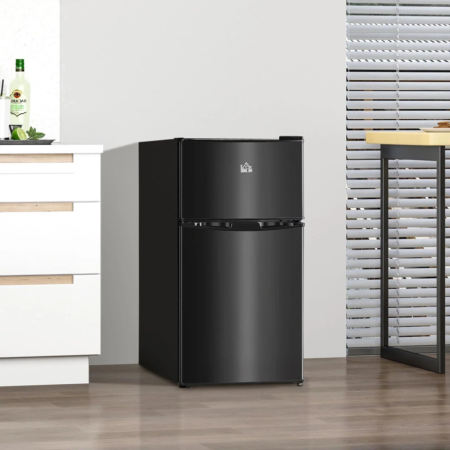 HOMCOM Double Door Mini Fridge with Freezer, 3.2 Cu.Ft Compact Refrigerator with Adjustable Shelf, Adjustable Thermostat