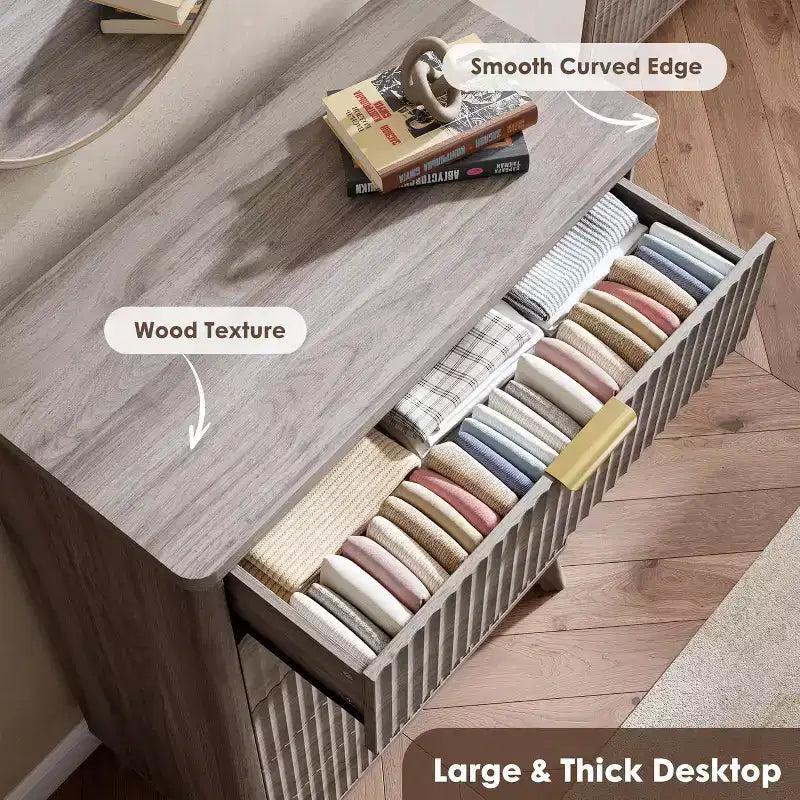 5-Drawer Fluted Dresser, 47.2-Inch Tall Chest of Drawers, Curved Design