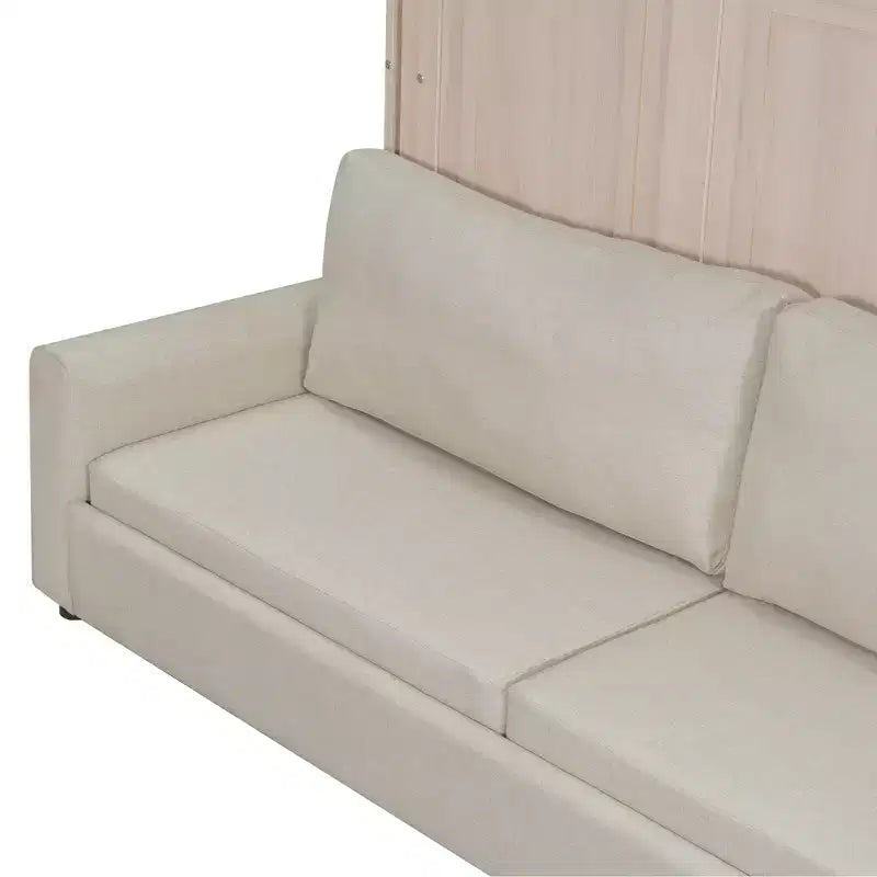Queen Size Murphy Bed with Sofa and LED Lights – Beige